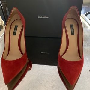 Dolce and Gabbana Red Suede Pumps.